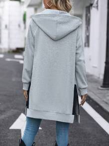 SHEIN LUNE Abrigo con capucha con cremallera bajo con abertura - Gris Claro - Ver 2