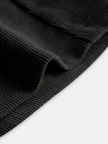 SHEIN Cô gái Tween Nút phía trước Vải to sợi Đầm Tổng thể - màu đen - Xem 4