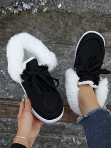 女式休闲运动鞋，带保暖内衬、流苏和系带 - 黑色 - 查看 1