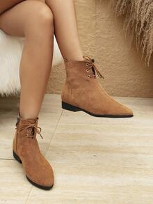 時尚女性新風格休閒平底低跟尖頭圓頭踝靴和短靴 - 棕色 - 查看 2