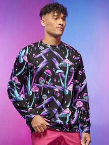 男士蘑菇&星星印花運動衫 - 彩色 - 查看 3