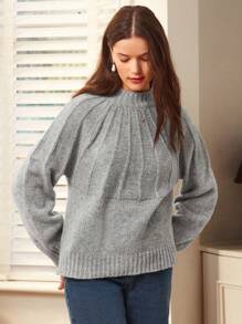 SHEIN Frenchy 女式拉蓋袖毛衣 - 灰色 - 查看 3