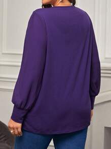 EMERY ROSE Plus Solid Lantern Sleeve Top - Violet Purple - View 2