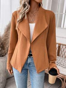 SHEIN Essnce Cổ áo thác nước Mở Mặt trước áo - màu nâu - Xem 4