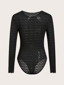 SHEINNeu Solid Round Neck Bodysuit - Black - View 2