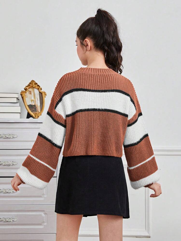 Teen Girl Colorblock Drop Shoulder Sweater