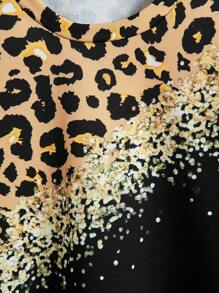 SHEIN Sudadera con cuello redondo con estampado de leopardo para niñas preadolescentes - Negro - Ver 3