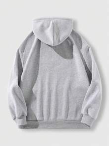 ROMWE Goth Butterfly Print Kangaroo Pocket Drawstring Thermal Hoodie - Light Grey - View 2