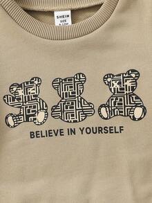 男嬰熊和標語圖案運動衫&織帶拼接衛褲 - 彩色 - 查看 3