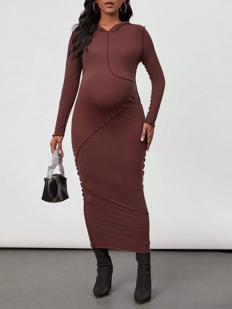 Maternity Solid Color Hooded Bodycon Dress