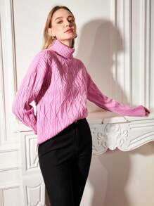MOTF PREMIUM DIAMOND KNIT TURTLENECK SWEATER - Hot Pink - View 7