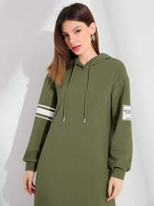 Mulvari Chi tiết Patched thư Thả vai Dây rút Đàm áo cánh có mũ - xanh quân đội - Xem 3