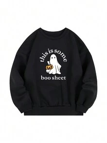 Bản in Halloween Áo nỉ - màu đen - Xem 1