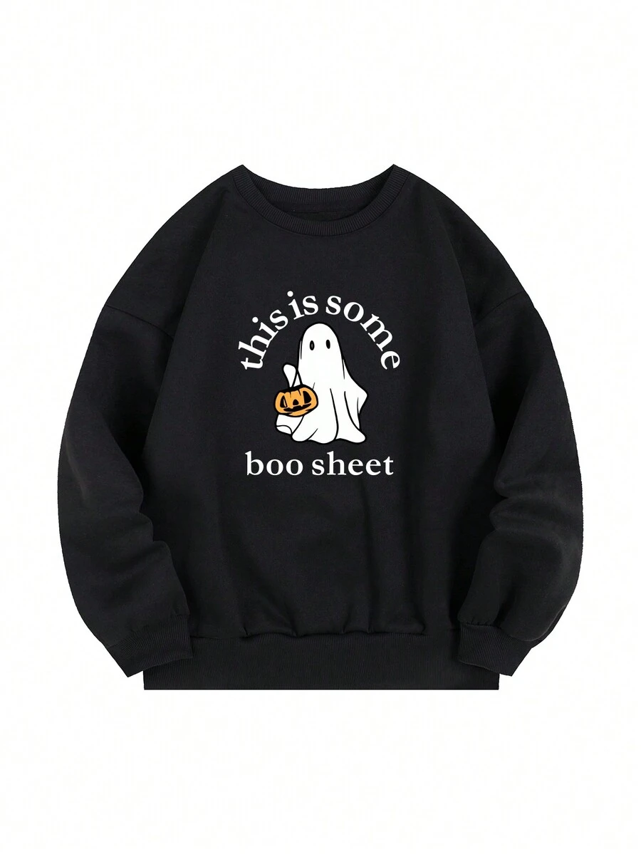 Bản in Halloween Áo nỉ - màu đen - Xem 1