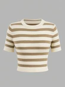 SHEIN Essnce 3pcs Mẫu sọc Áo len Crop - Nhiều màu - Xem 6