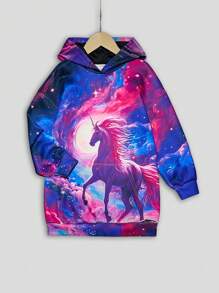 SHEIN Áo nỉ in hình kỳ lân dành cho bé gái tuổi teen - Nhiều màu - Xem 1