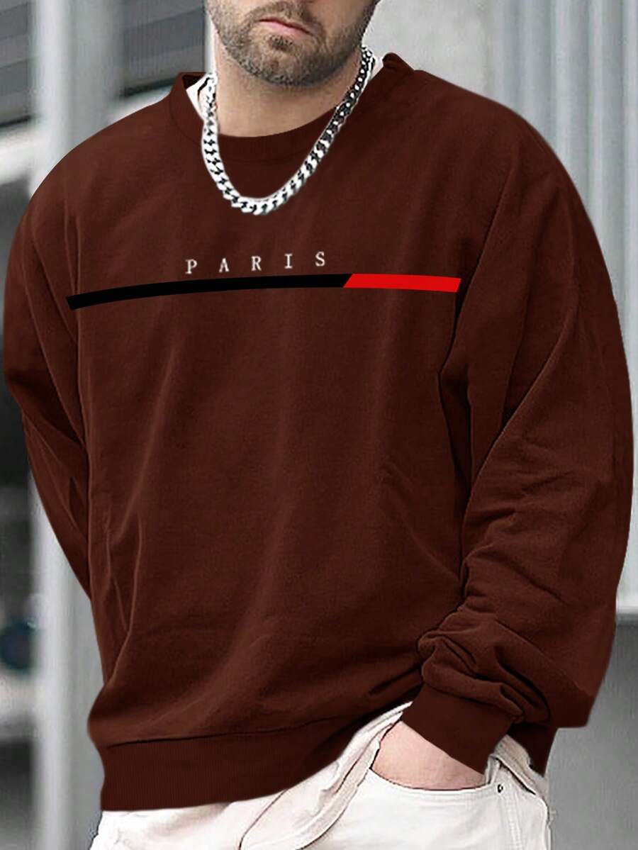 Manfinity Homme Lỏng lẻo phù hợp Nam Đồ họa Chữ cái Thả vai Áo nỉ - màu nâu - Xem 1