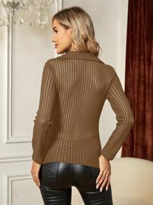 SHEIN Clasi Top Unicolore À Bouton À Ruché - Tabac - Voir 2