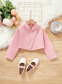 SHEIN Young Girl Solid Wrap Jacket - Pink - View 1