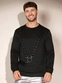 FeverCity Nam Nhẫn Chất rắn Chi tiết Vòng cổ Áo nỉ - màu đen - Xem 3