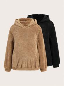 SHEIN Maternity 2pcs Solid Drop Shoulder 3D Ear Design Sweatshirt, For Winter - Multicolor - View 7