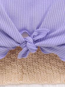 SHEIN 女孩嬰兒蝴蝶印花生菜飾結下擺 T 卹 - 紫色 - 查看 3