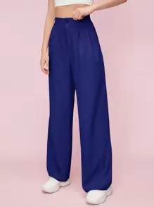 EURMUSE Solid Wide Leg Suit Pants - Blue - View 1