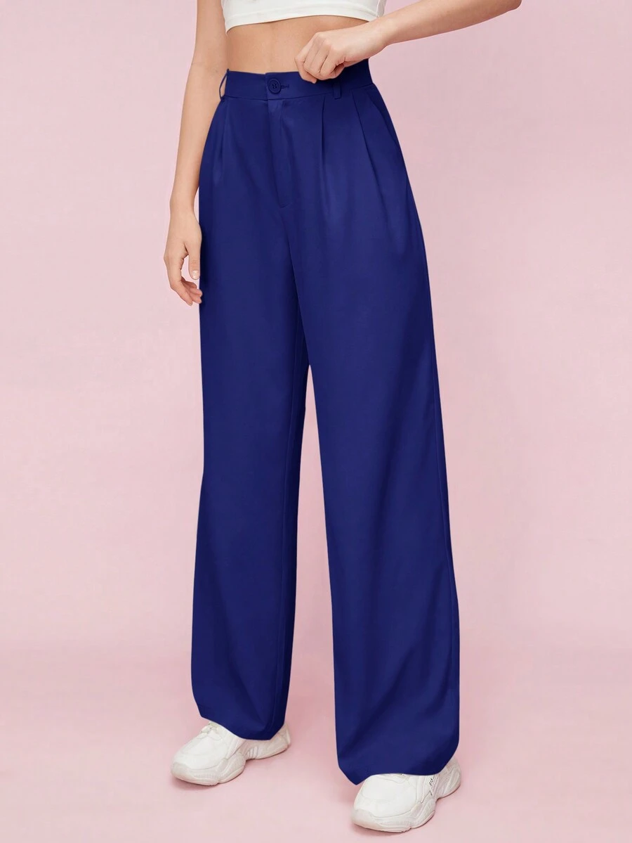 EURMUSE Solid Wide Leg Suit Pants - Blue - View 1