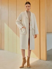 Anewsta Khăn quàng Nút phía trước Túi có nắp Thả vai Thắt lưng Áo khoác - Màu be - Xem 5