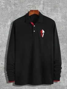 Manfinity Homme Men's Loose Fit Polo Shirt With Playing Card Print - Black - View 5