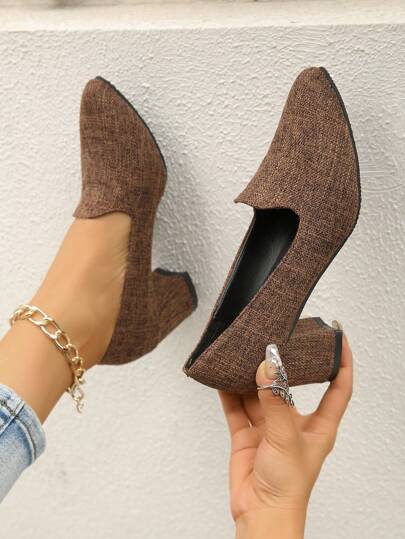 秋冬女士基本款高跟鞋，防滑工作鞋，粗跟圆头设计，优雅