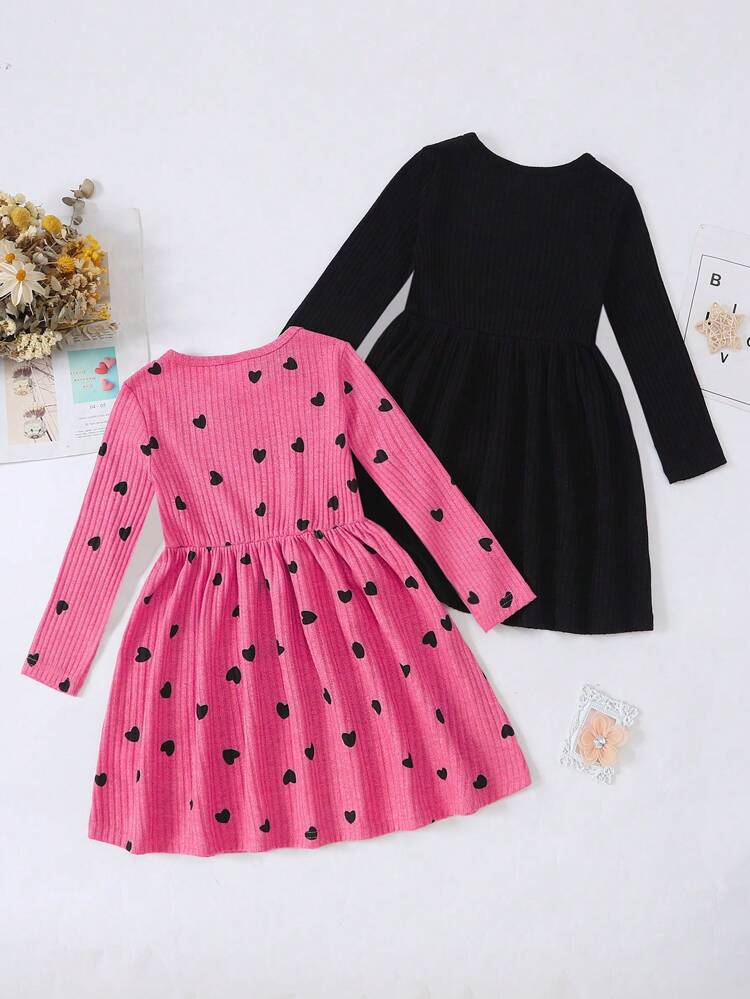Young Girl 2pcs Patched Detail Rib-knit Dress