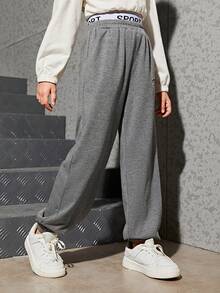 女大童字母圖案衛褲 - 深灰色 - 查看 3