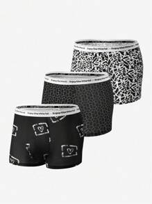 Men's Heart & Star Print Boxer Briefs, 3pcs/set - Multicolor - View 1