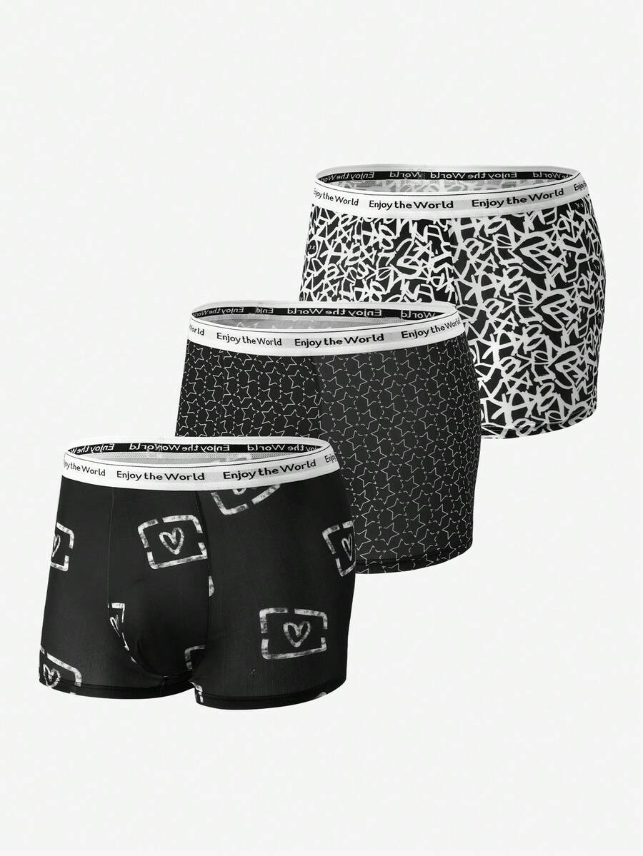Men's Heart & Star Print Boxer Briefs, 3pcs/set - Multicolor - View 1