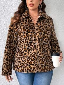 Calvaya Hơn In hoa Báo Dây kéo Lông cừu Áo khoác - Nhiều màu - Xem 5