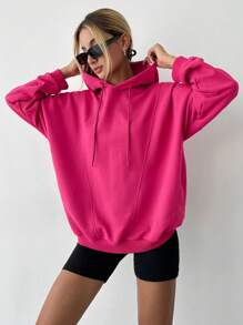 SHEIN Cottnline Drop Shoulder Drawstring Hoodie For Autumn & Winter - Pink - View 4