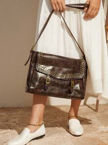 SHEIN VCAY Women's Shoulder Bag With Adjustable Strap, Flip Cover, Brown, Soft Pu Leather Material, Simple & Fashionable Design, Multifunctional & Large Capacity - Brown - View 12