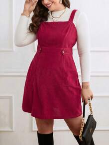 SHEIN Privé Plus Solid Overall Dress Without Sweater - Red - View 4