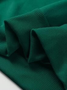 SHEIN Essnce 青蛙&印花加絨內裏抽繩短款連帽衫 - 墨綠色 - 查看 4