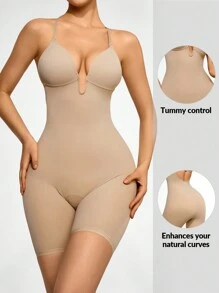 SHAPORA Solid Underwire Cami Shapewear Bodysuit - Khaki - View 1