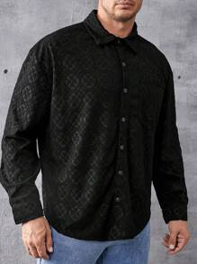 Manfinity Homme 寬鬆版型男士加大尺寸純色釦扣前衛衣 - 黑色 - 查看 7