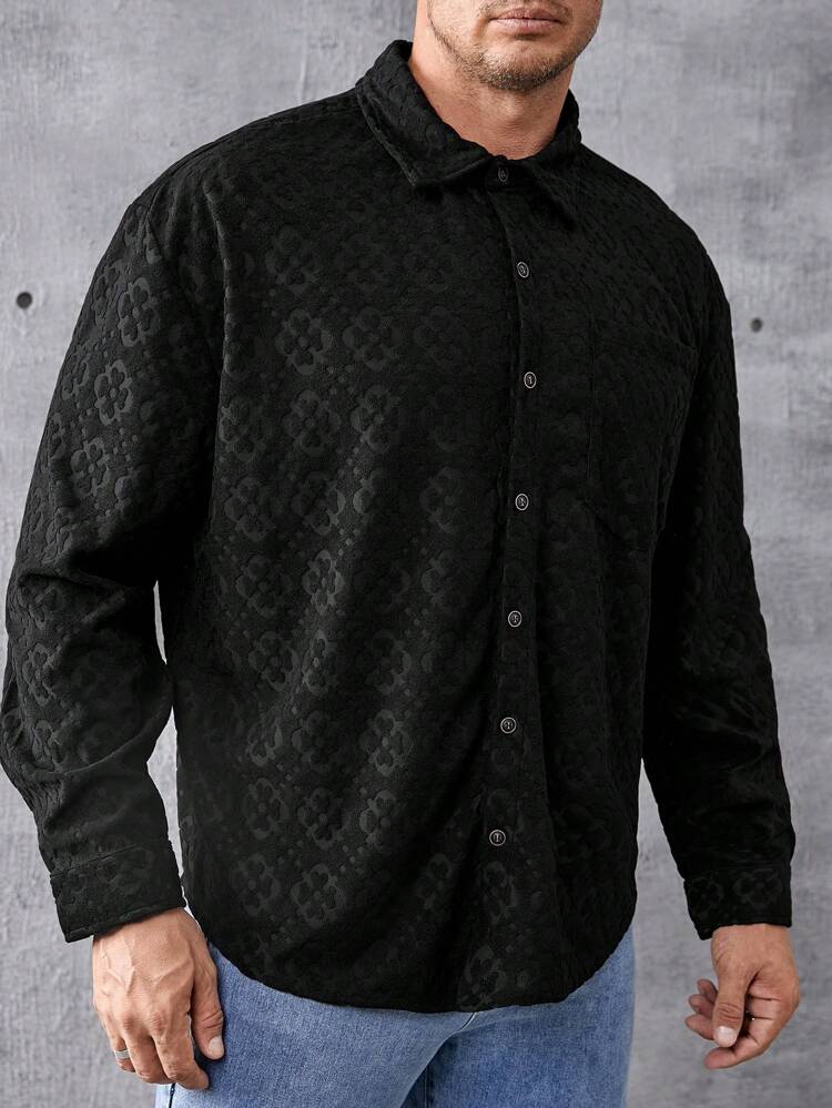 Loose-Fit Men's Plus Size Solid Color Button Front Shacket