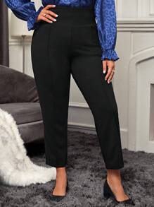 EMERY ROSE Plus Size Solid Color Ultra High Waist Seam Detail Capri Leggings