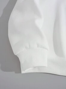 SHEIN EZwear Sọ & Đồ họa Khẩu hiệu Lót nhiệt Áo nỉ - trắng - Xem 4