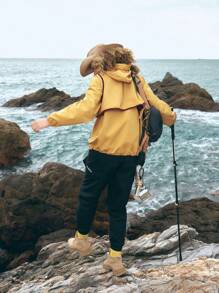 In My Nature Letter Graphic Contrast Binding Hooded Softshell Jacket - Yellow - View 2