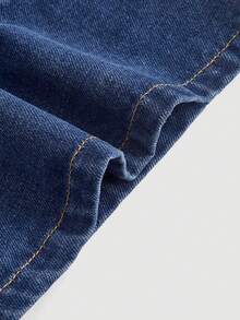 SHEIN MOD 緊身上衣短款牛仔背心上衣 - 中等水洗藍 - 查看 4