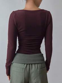 DAZY 圓領實色修身t恤 - 鏽棕色 - 查看 5