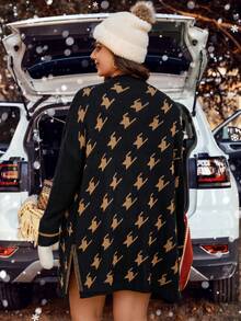 Calvaya 大码图案落肩开衫 - 黑色 - 查看 4