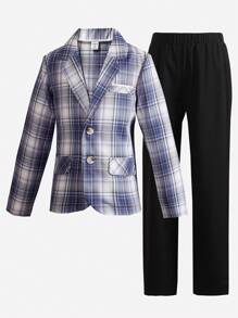 2入組中大童英式長袖西裝套裝,附褲,適用於秋季正式場合 - 彩色 - 查看 1